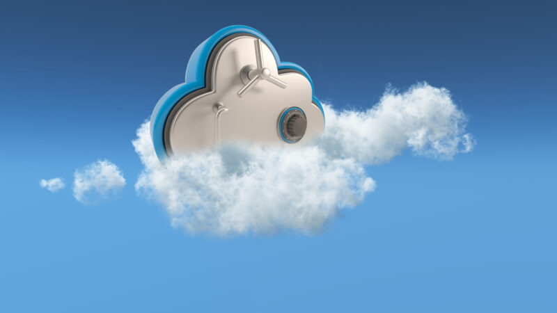 3D conceptual image of security in cloud storage